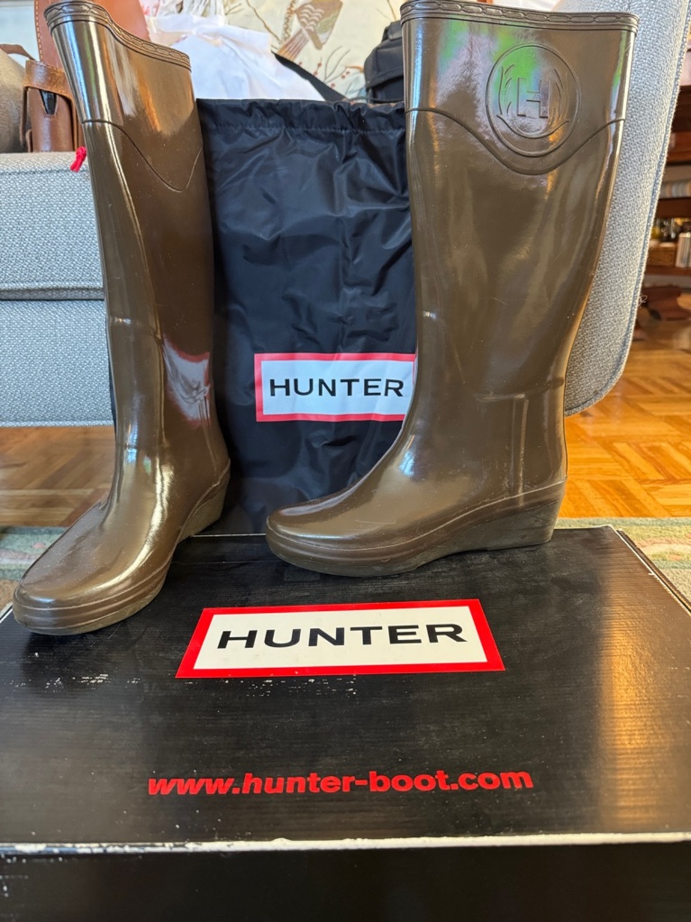 Hunter Brown Champery Crest Wedge Rain Boots